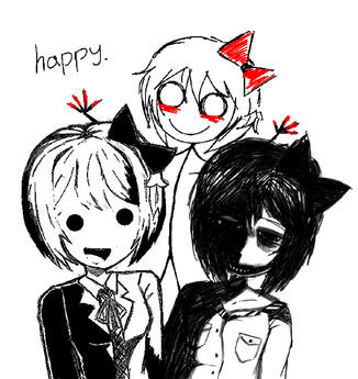 three monochrome sayoris! one from the ghost menu, one from the &quot;now everyone can be happy&quot; screen, and hxppythxughts.png (which isn&#39;t monochrome but i thought it&#39;d be fun to put her in.)