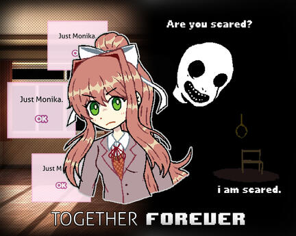 a doki doki literature club x imscared crossover due to monika and white face having a lot of similarities to each other.