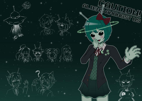 &quot;SHE CAME FROM OUTERSPACE!&quot; a funny alien sayori i drew.