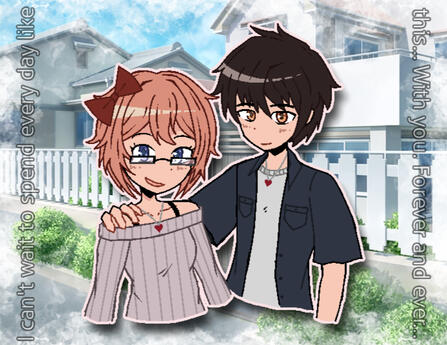 a cute little drawing i did of sayori and the protagonist together.