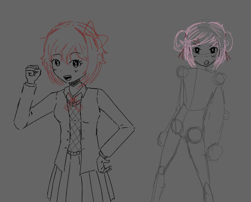 a style change test with sayori and natsuki! (yet i didn&#39;t finish drawing natsuki...)