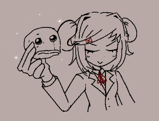 natsuki holding a messed up and sad cookie